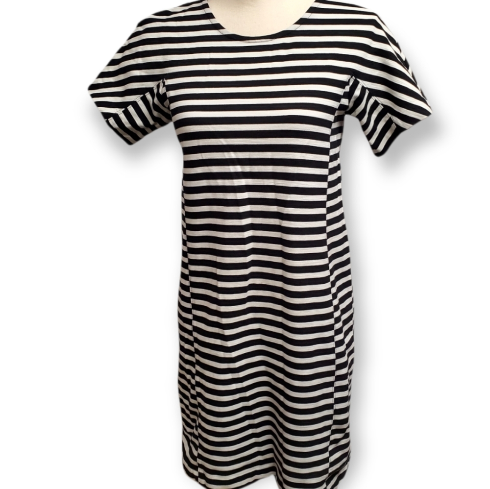 J. Crew Black and White Striped Dress women's size XS Skater Dress